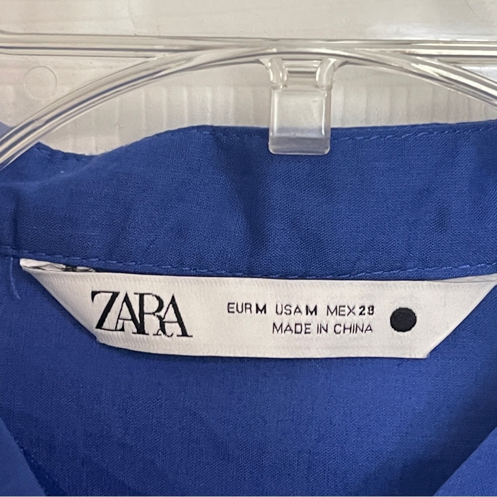 Zara Floral Embroidered Tunic V-Neck Bohemian Blue White Womens size M - Picture 6 of 10
